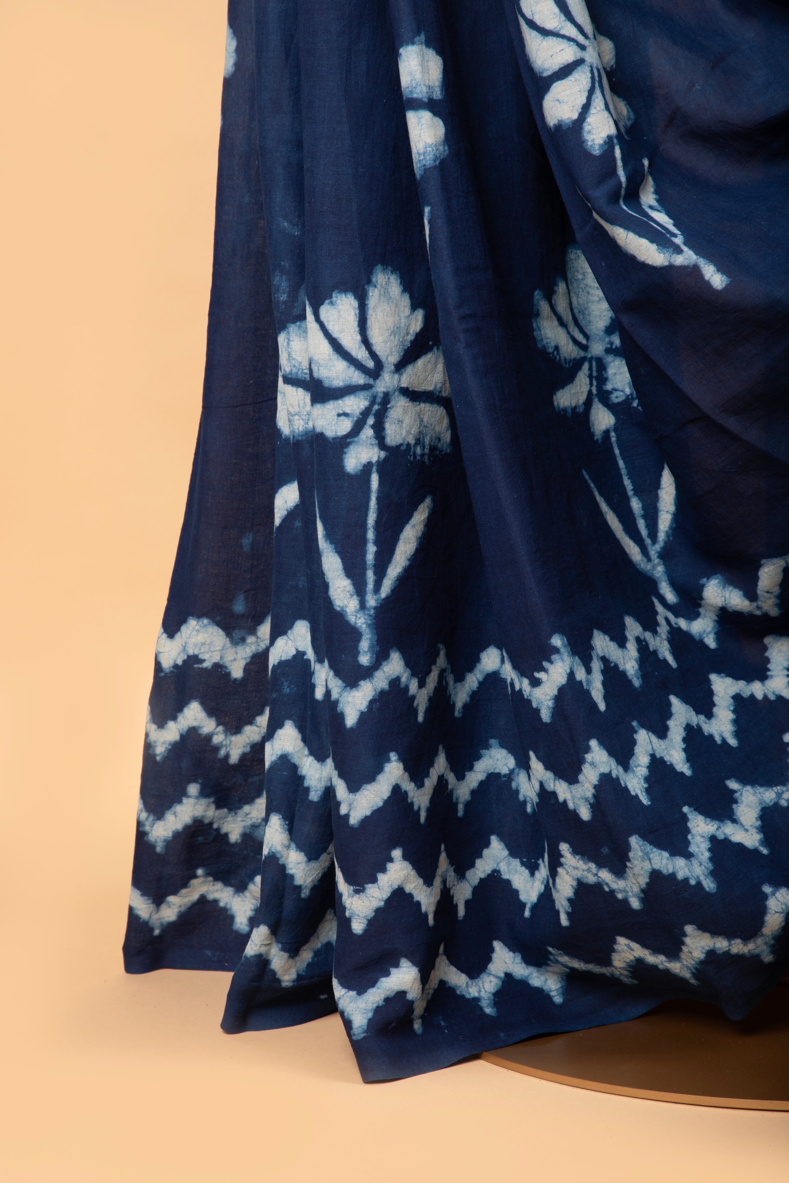 Indigo bagru hand block print saree