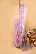 Pink and white floral hand block print saree