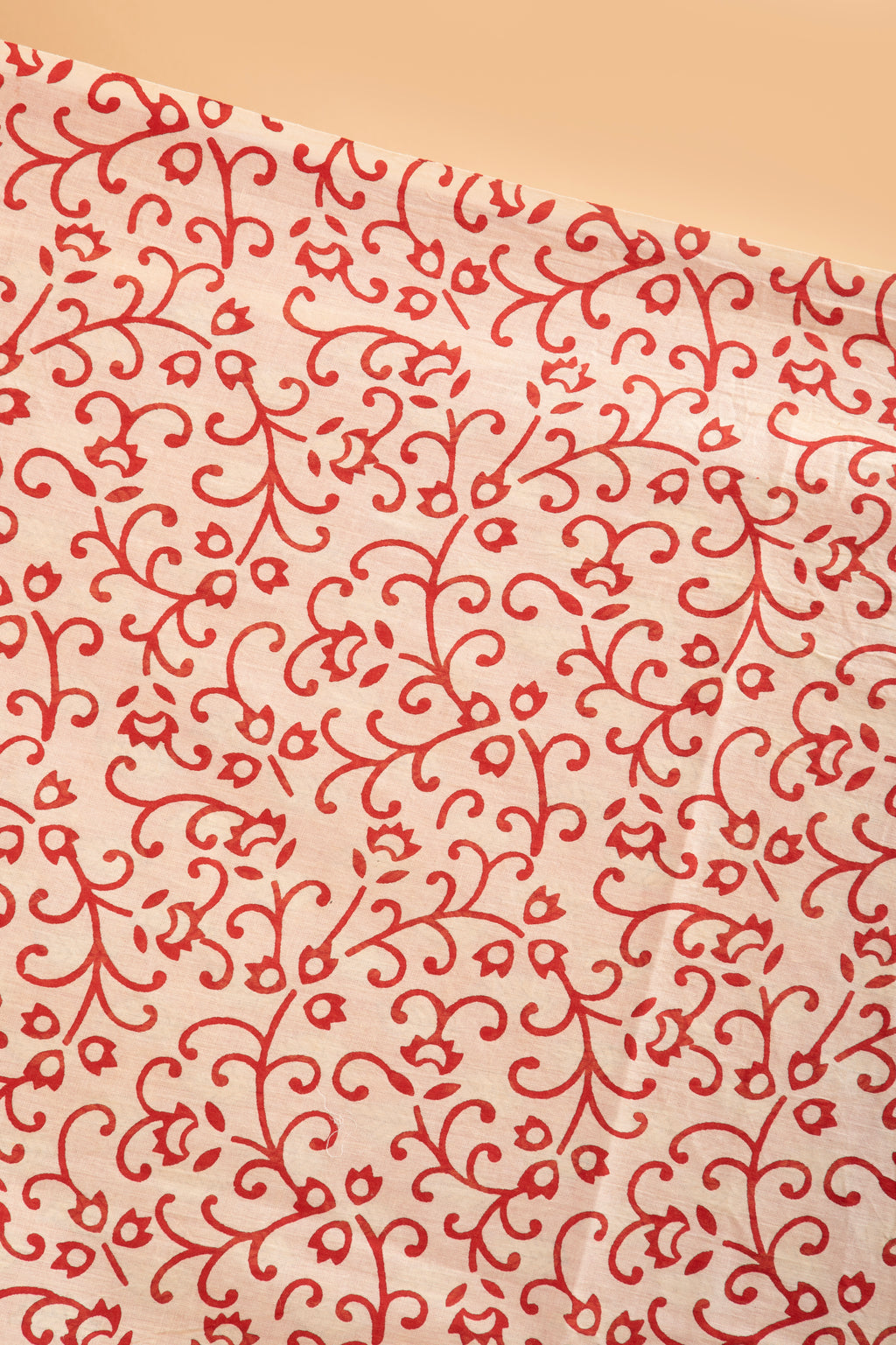 Beige and red hand block print saree
