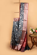 Grey and red floral design benarasi