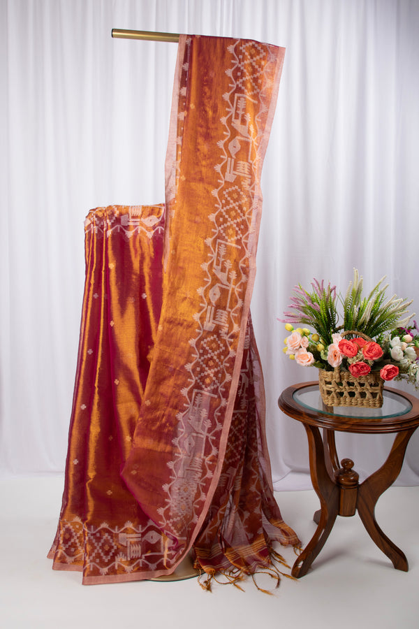 Dual tone cotton tissue saree