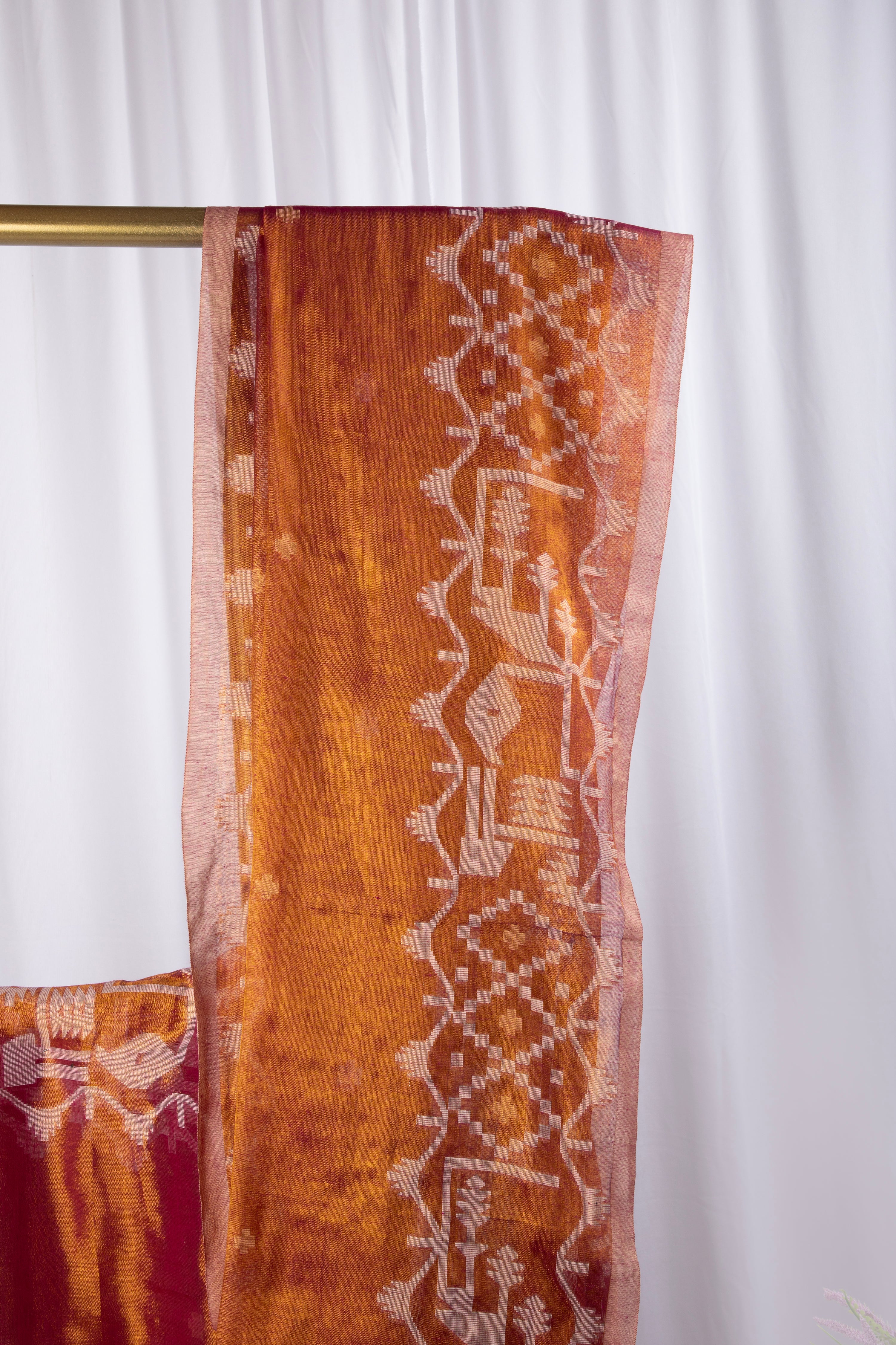 Dual tone cotton tissue saree