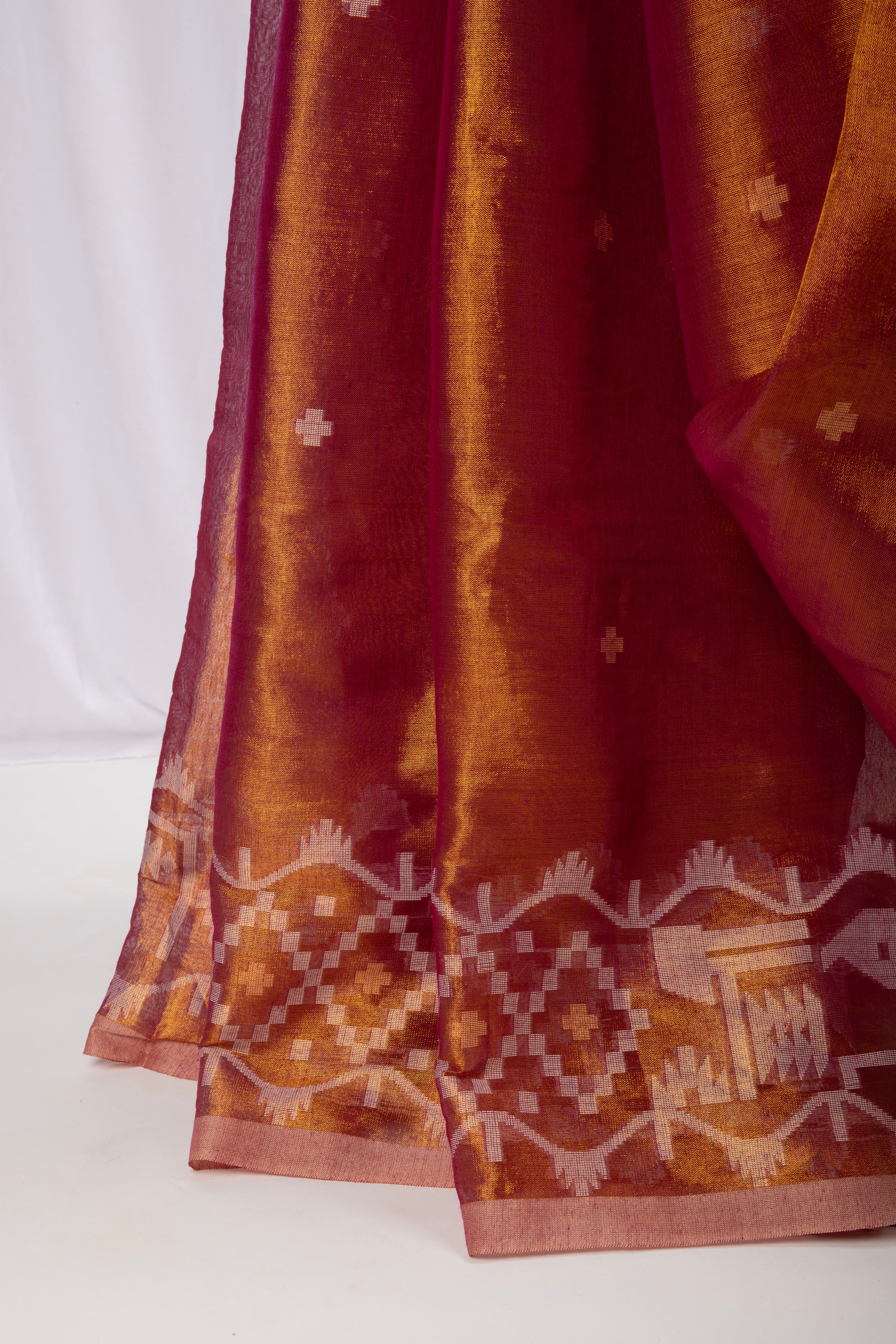 Dual tone cotton tissue saree