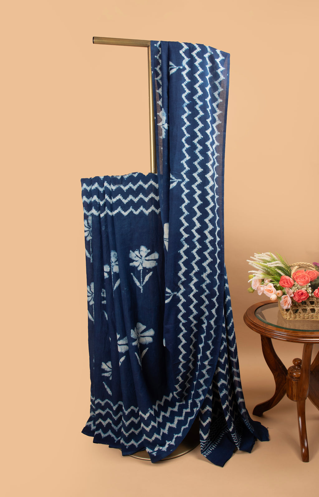 Indigo bagru hand block print saree