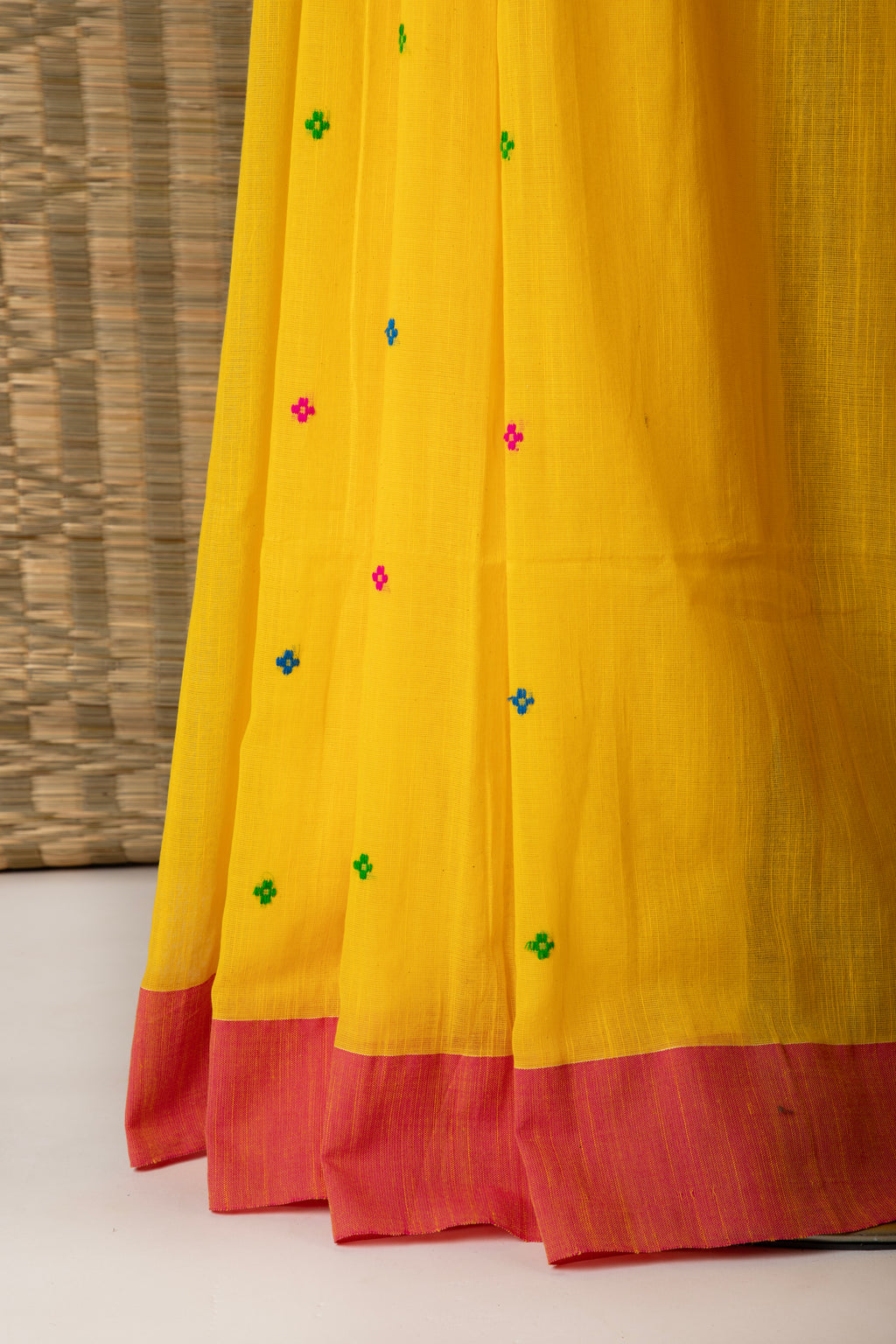 Yellow handloom cotton saree with butas