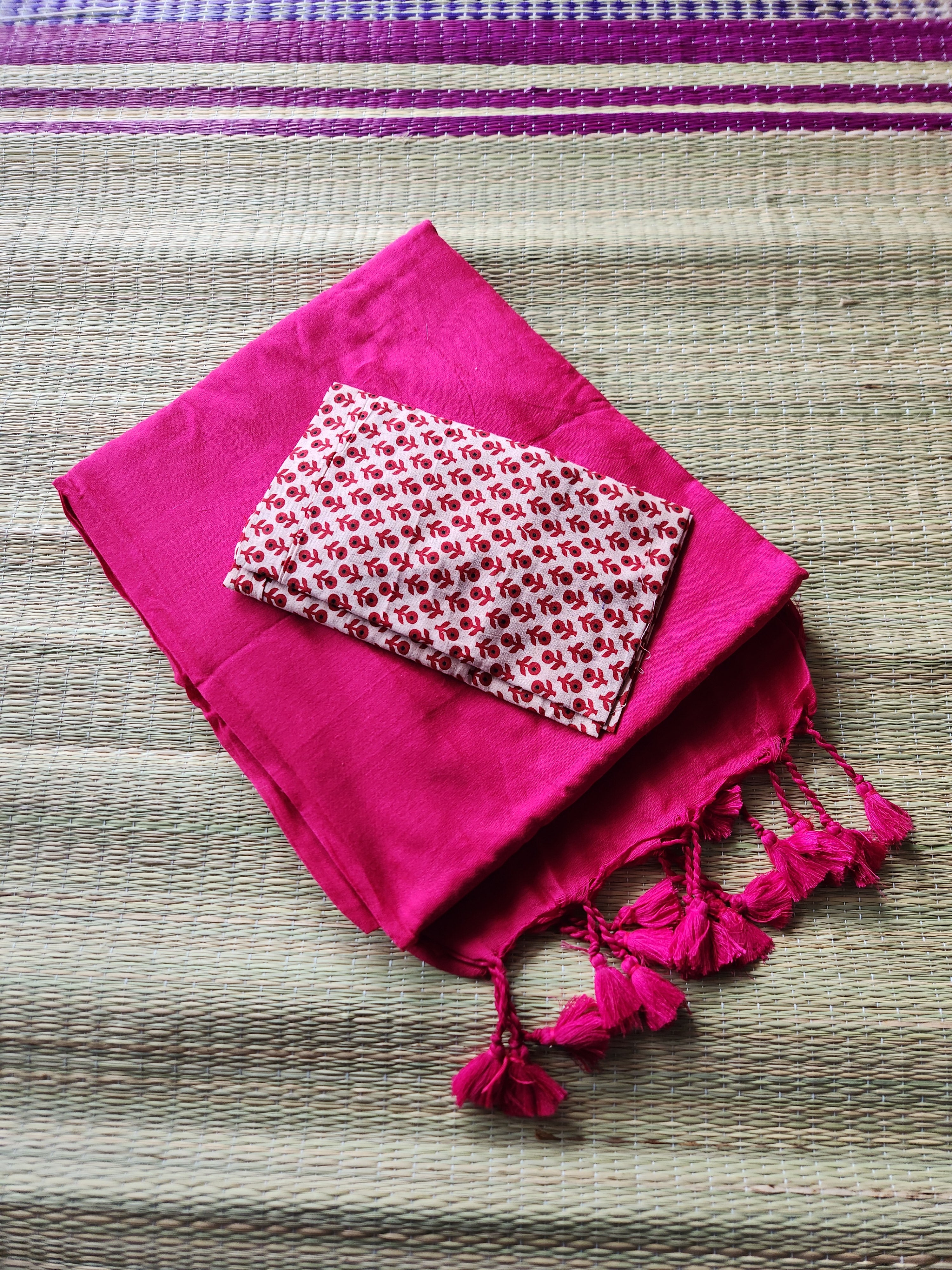 Fuschia pink khadi cotton saree