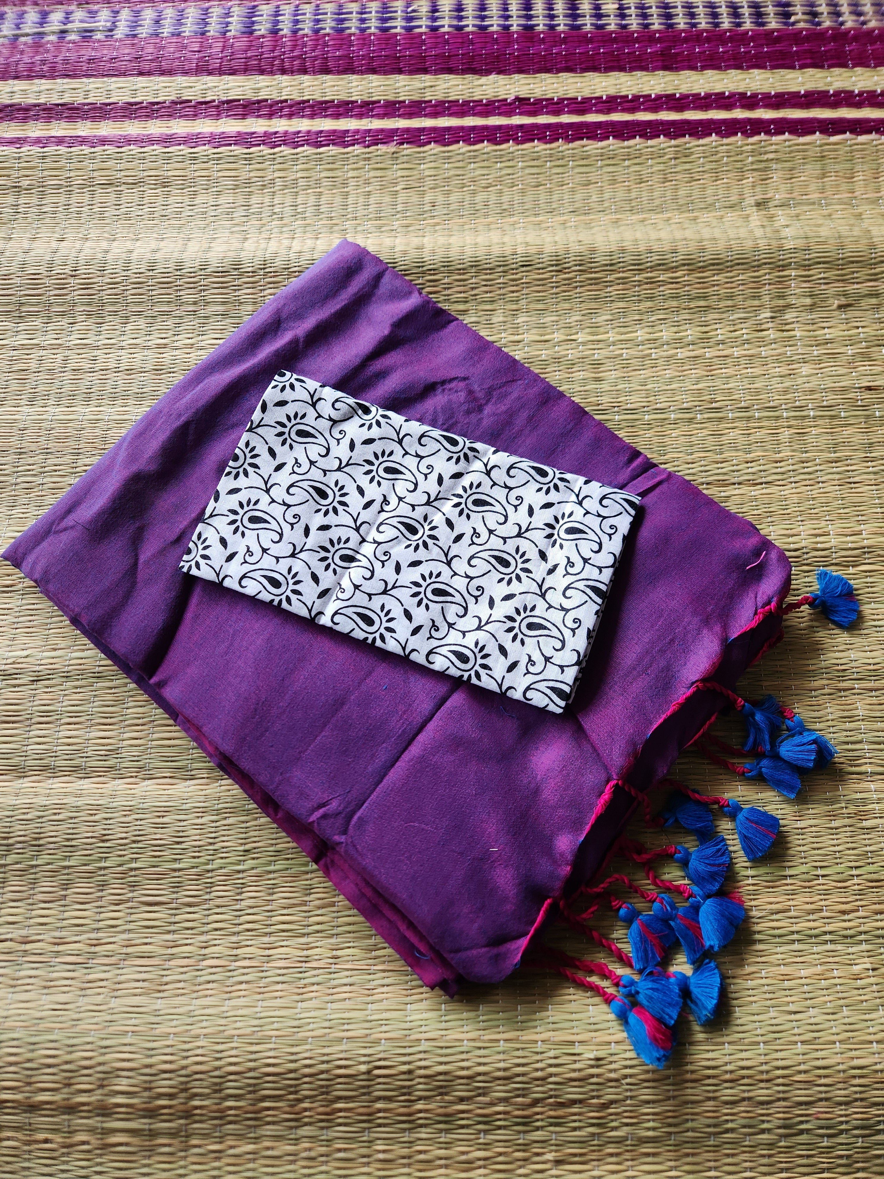 Purple and blue dual shade khadi cotton saree