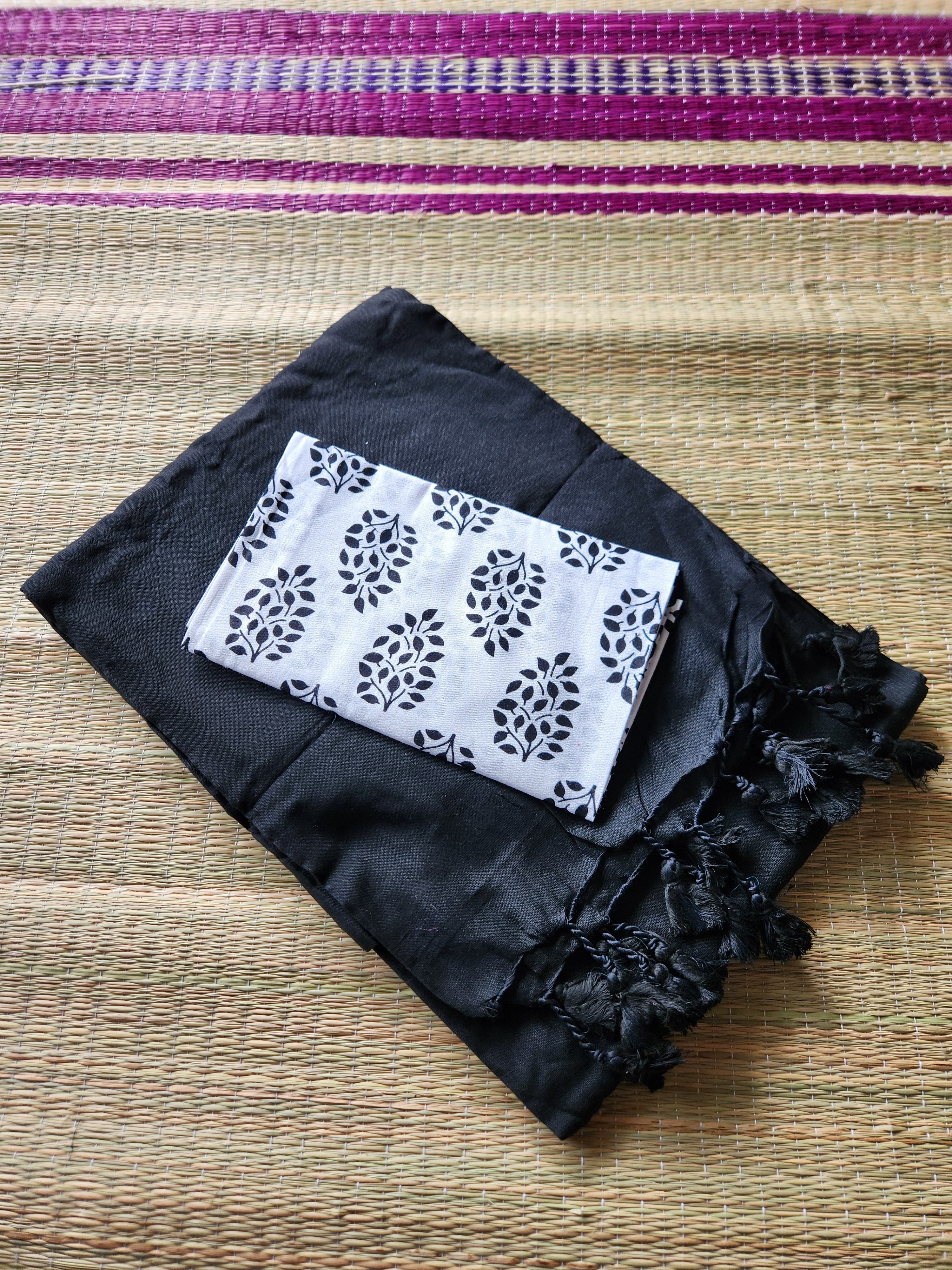 Black khadi cotton saree