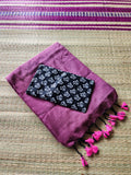 Purple and black khadi cotton saree