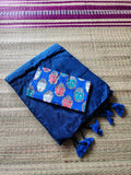 Royal blue and black khadi cotton saree