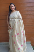 Beige tissue linen handloom saree