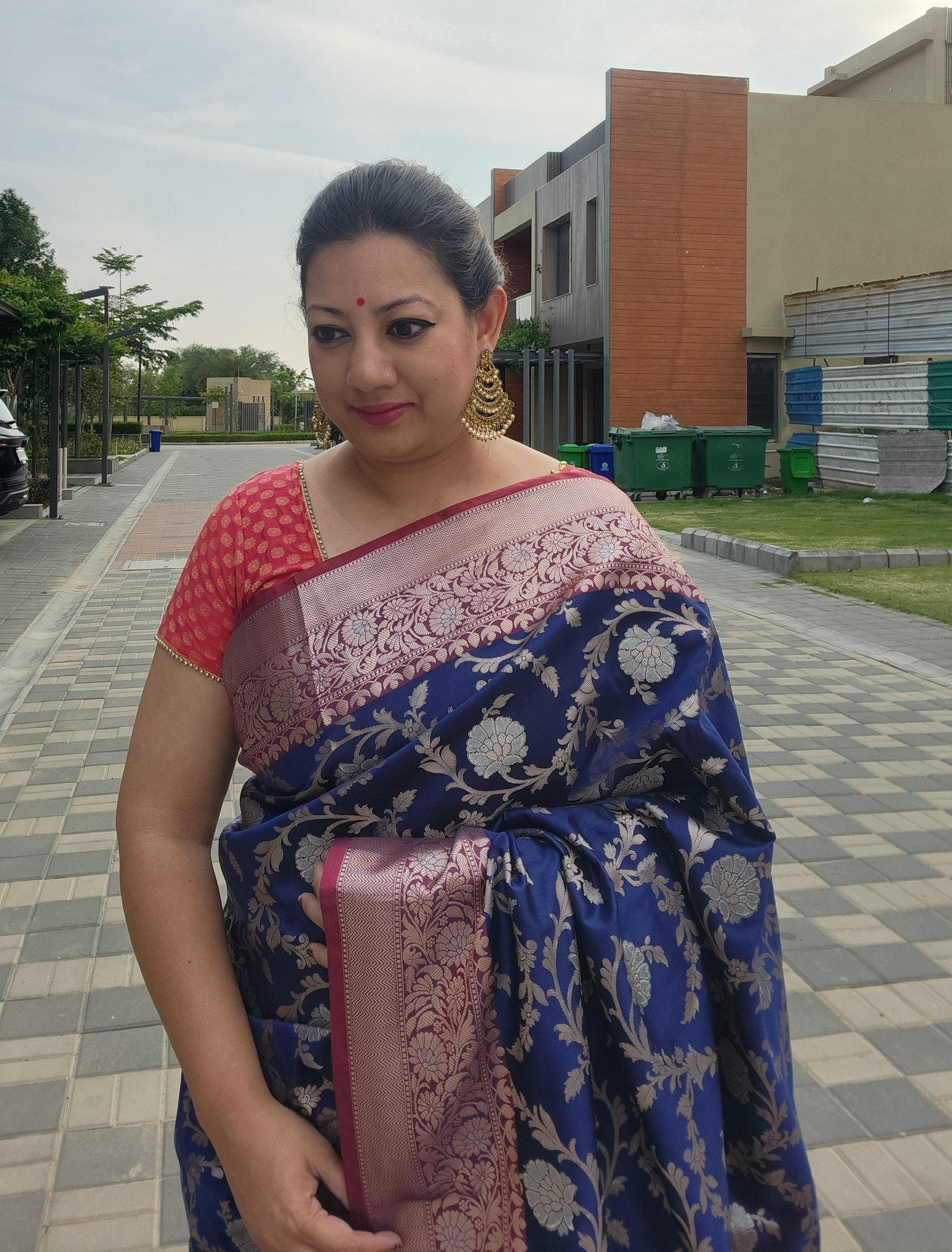 Royal blue floral design benarasi