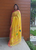Yellow handloom cotton saree with butas