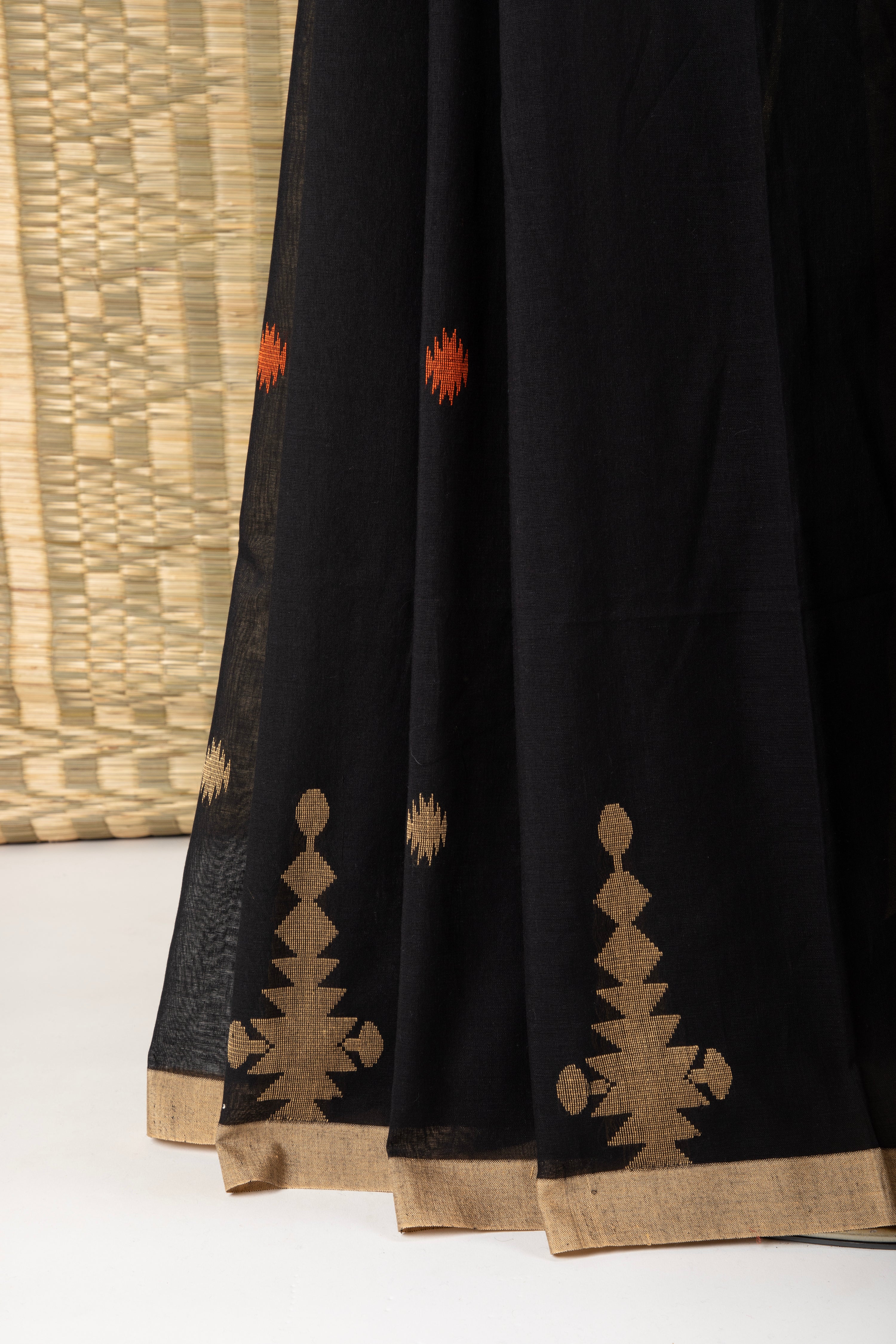 Black handloom cotton saree