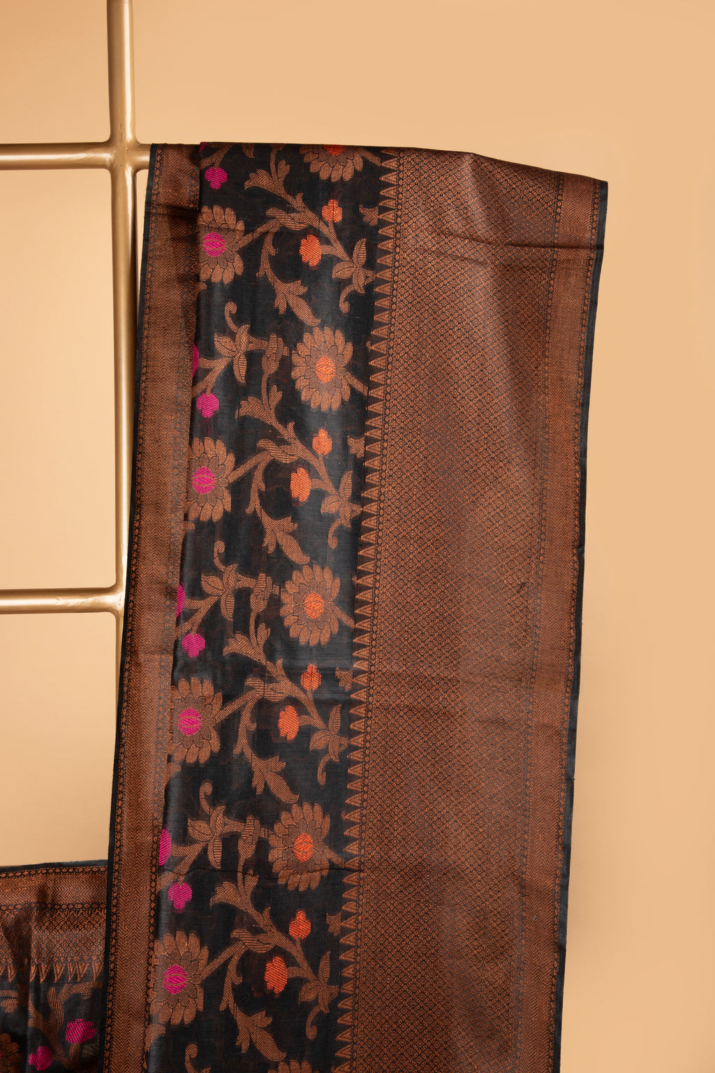 Black floral design cotton saree
