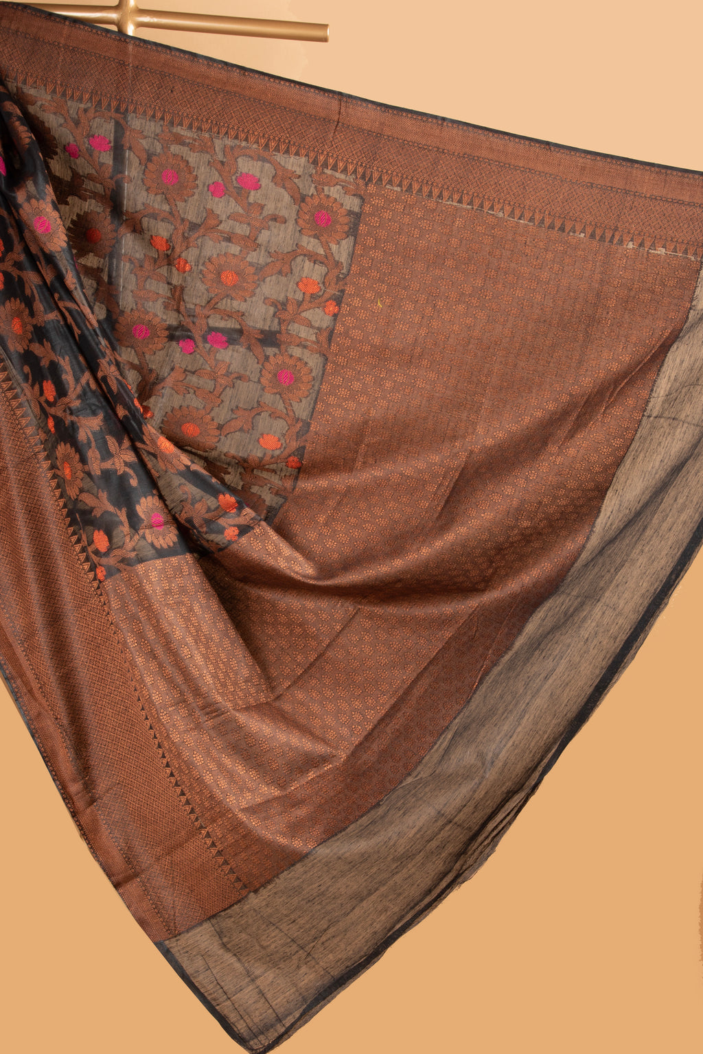 Black floral design cotton saree