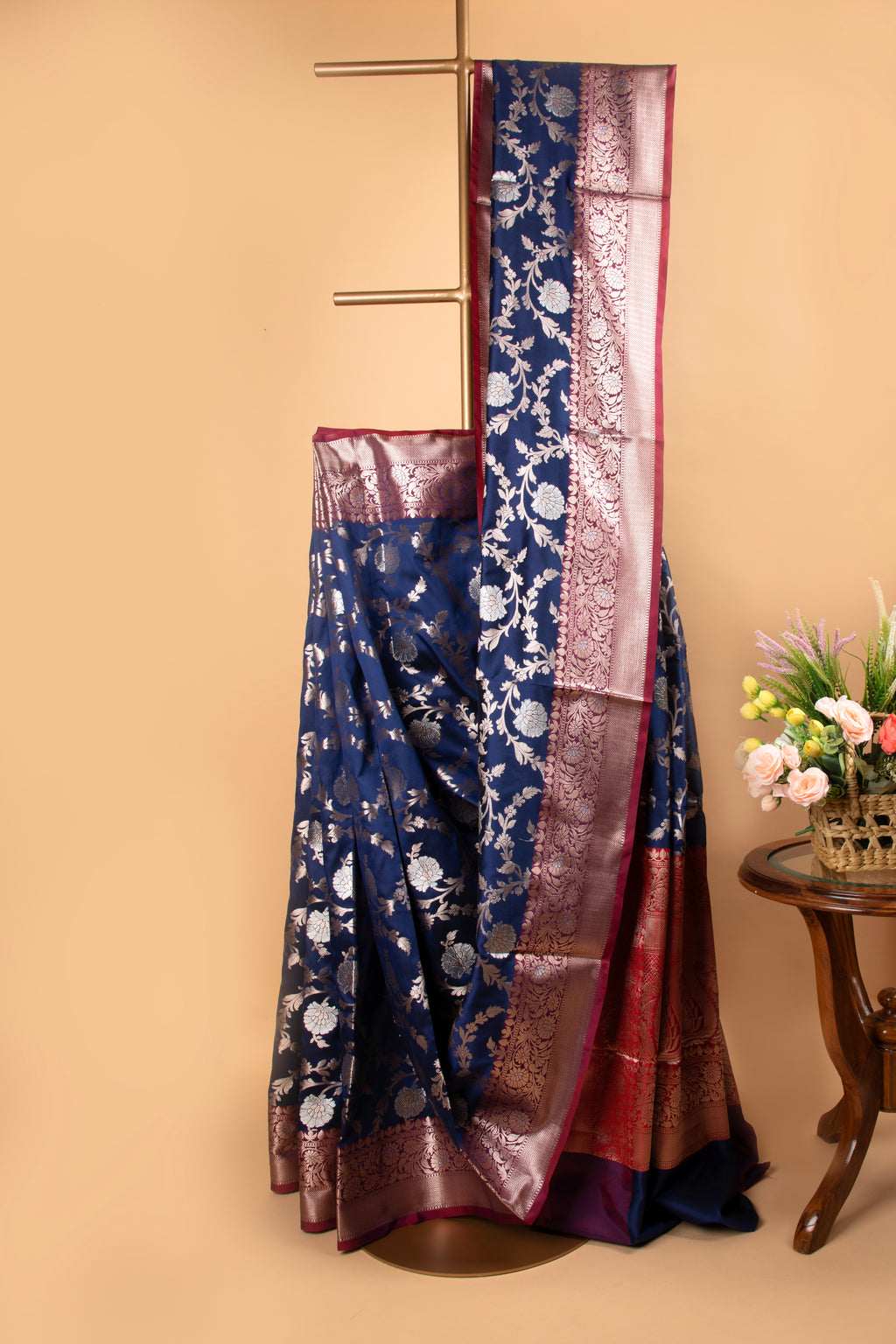 Royal blue floral design benarasi