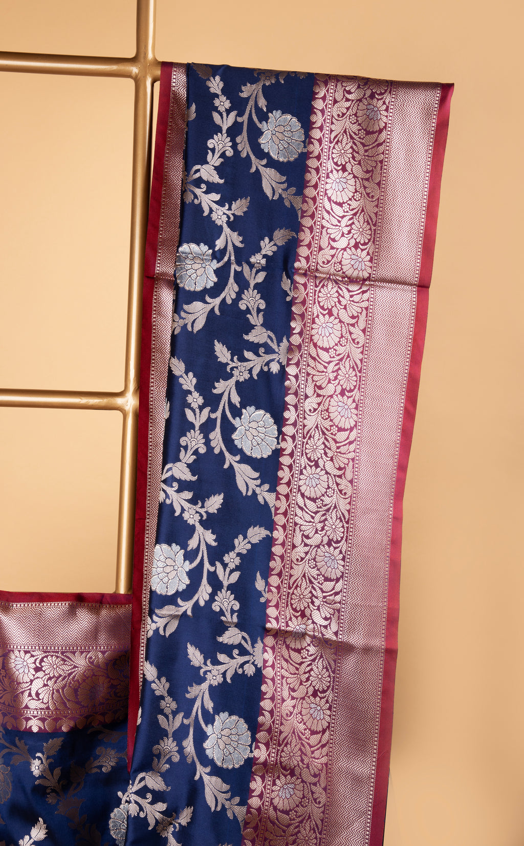 Royal blue floral design benarasi