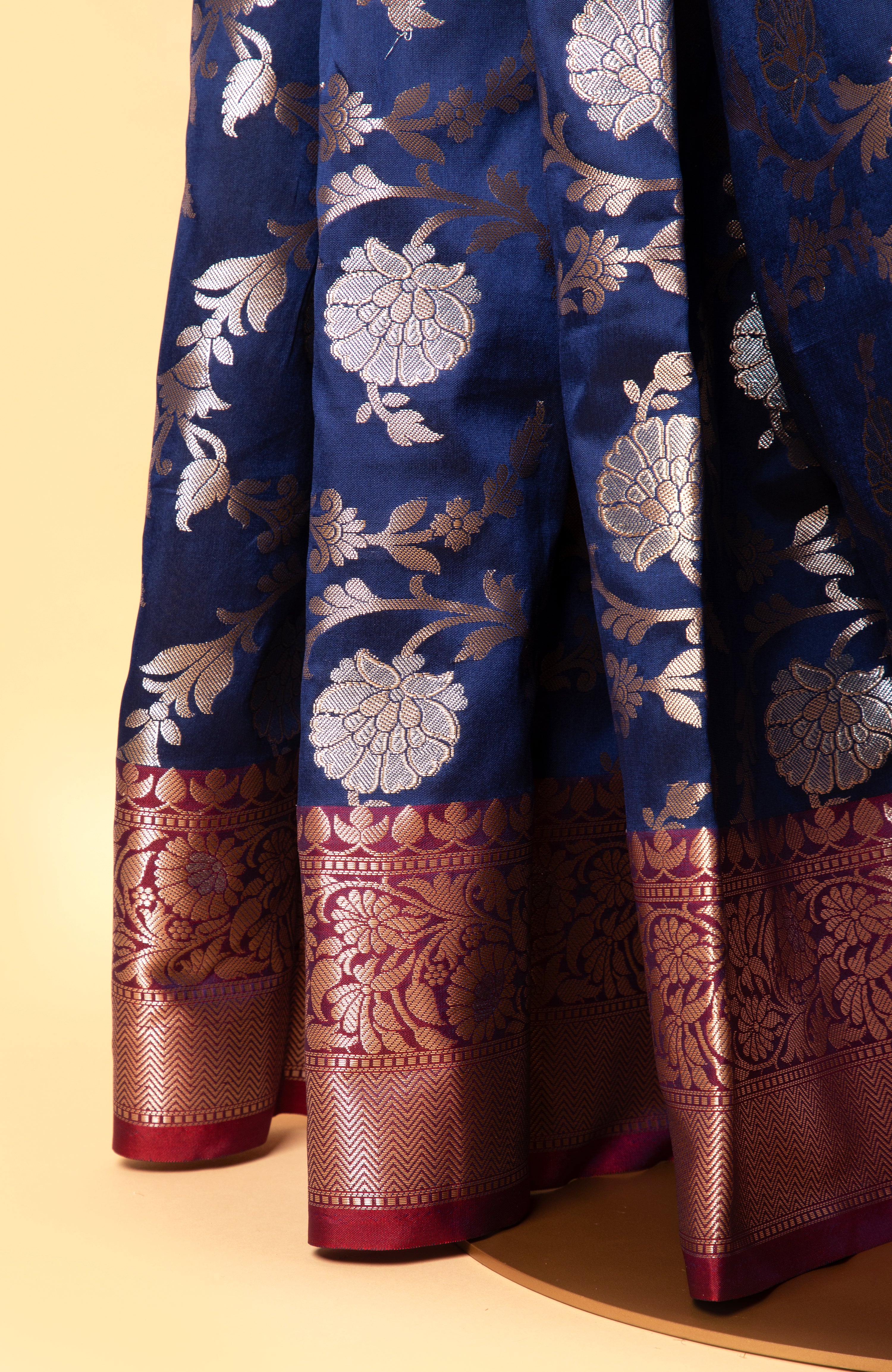 Royal blue floral design benarasi