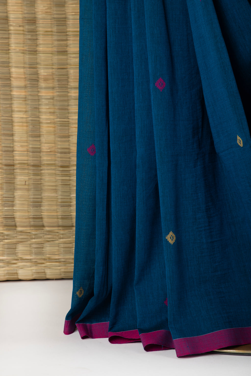 Blue cotton saree with bird motif
