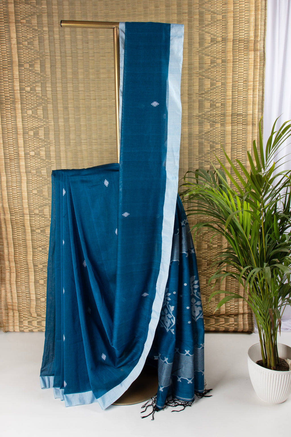 Blue cotton saree