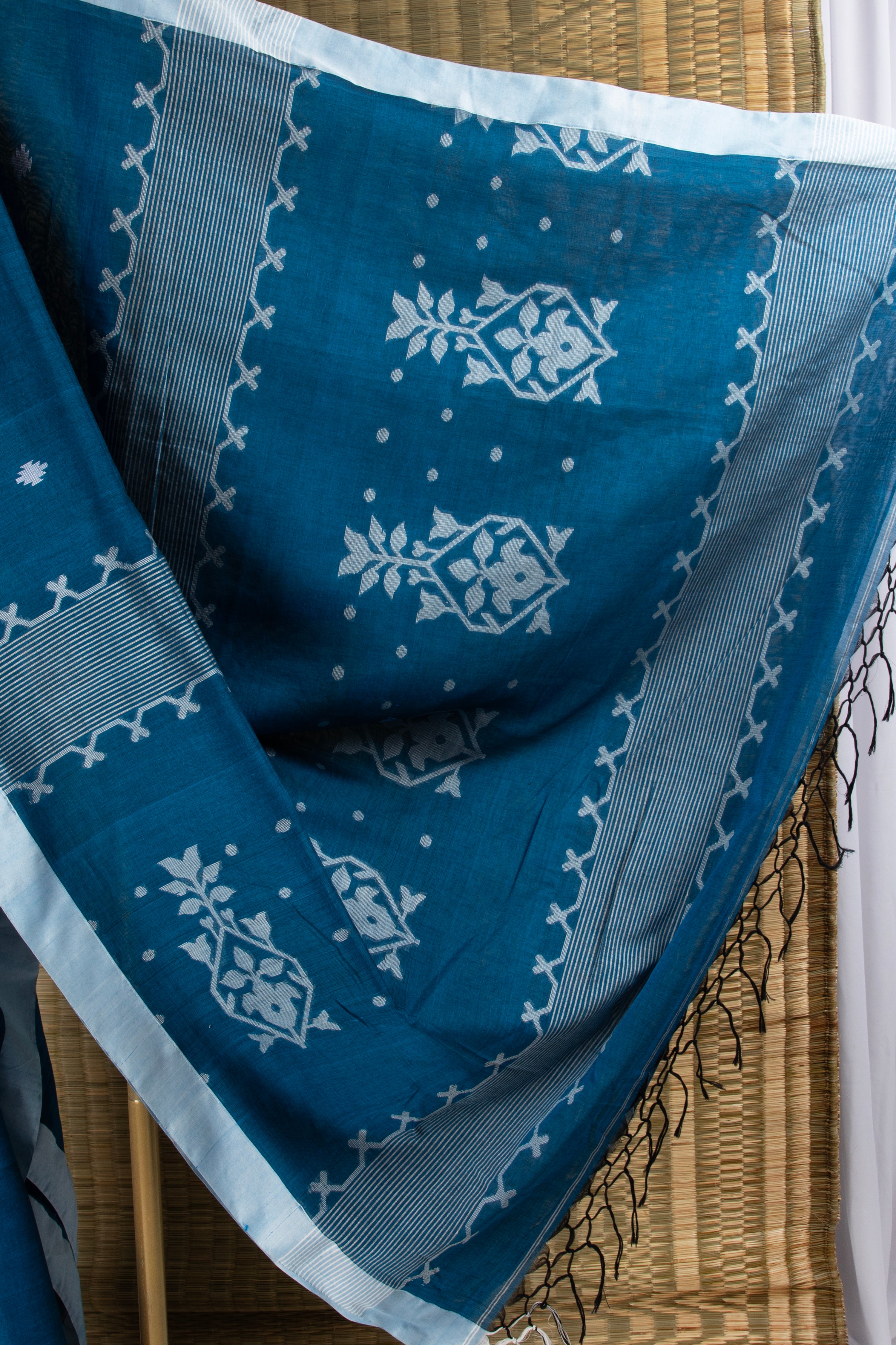 Blue cotton saree