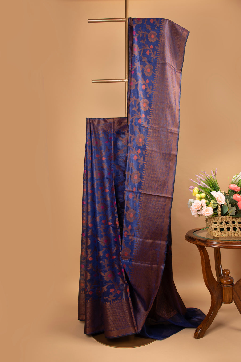 Blue floral design cotton saree