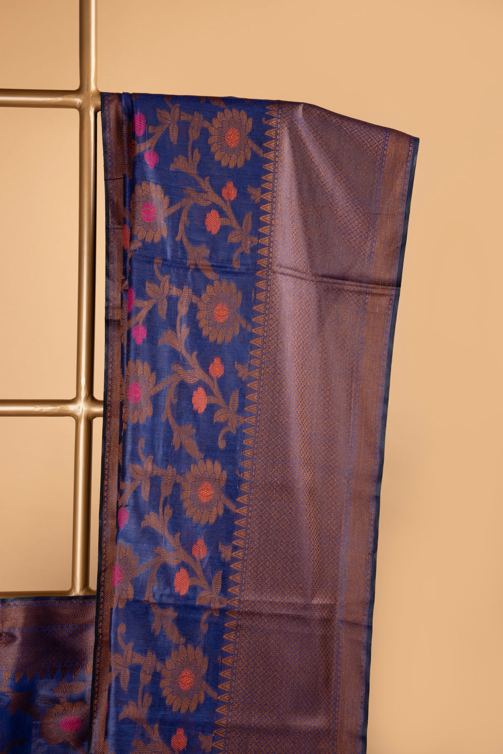 Blue floral design cotton saree