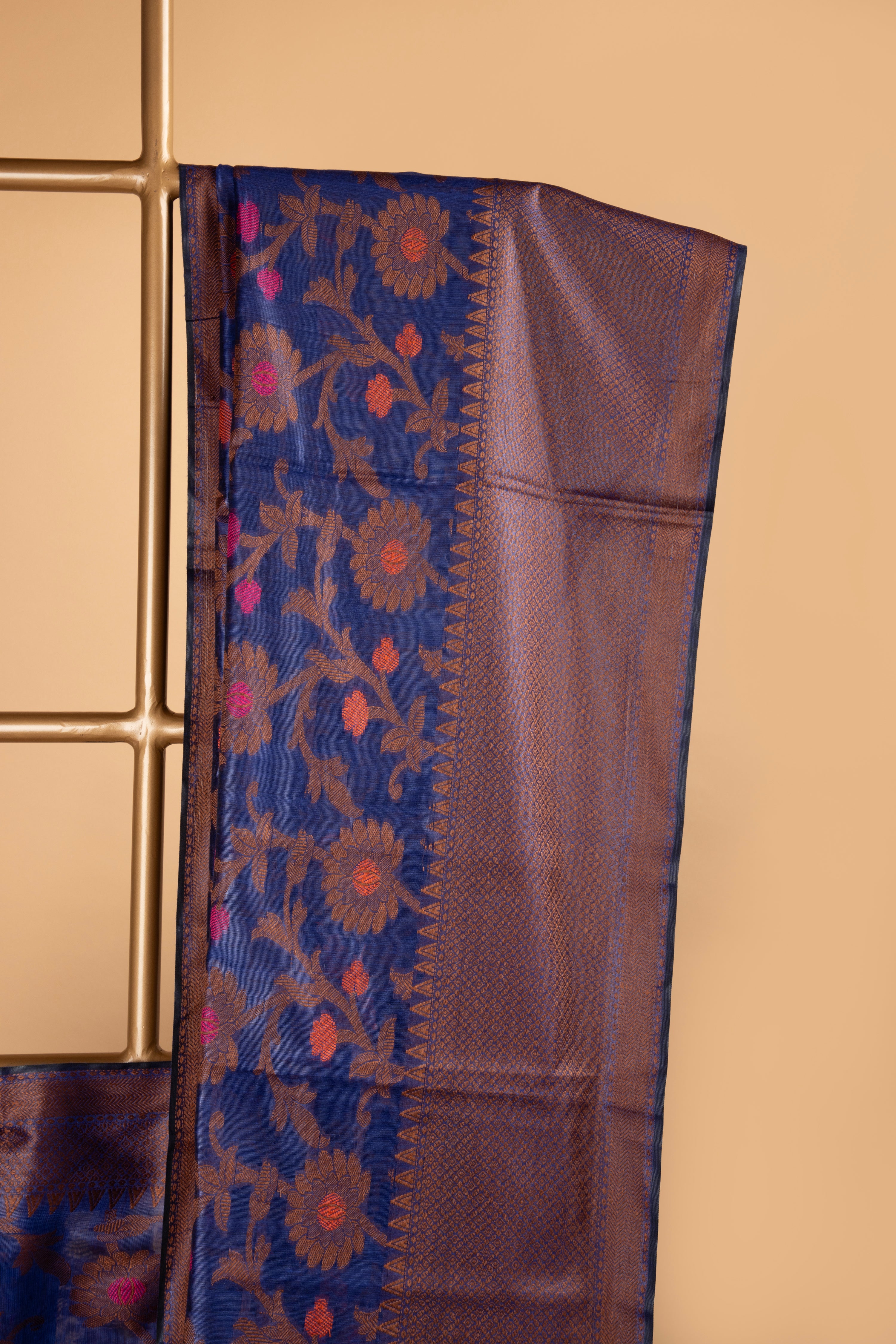 Blue floral design cotton saree