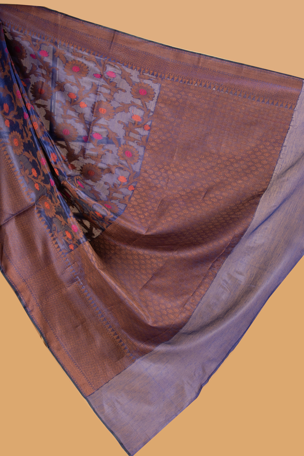 Blue floral design cotton saree