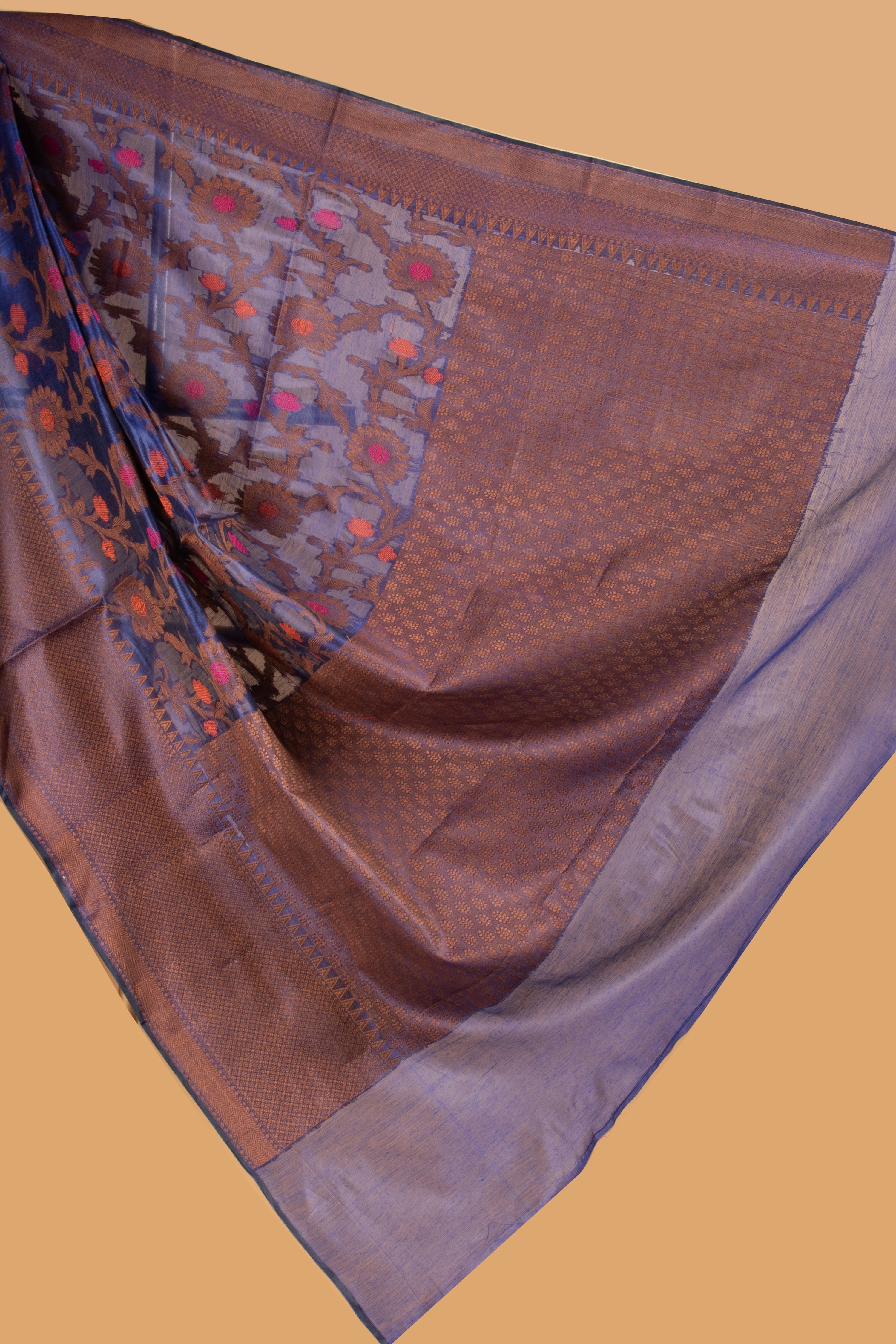 Blue floral design cotton saree