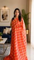 Geometric print satin saree