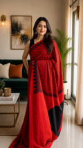 Red and black satin saree