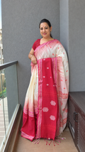 Red and off white Fulia saree