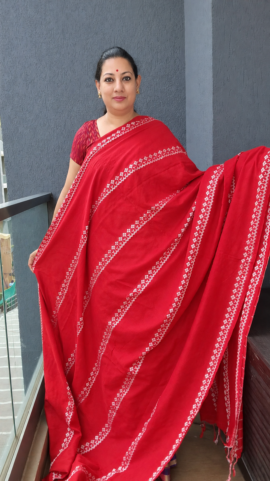 Red cotton saree