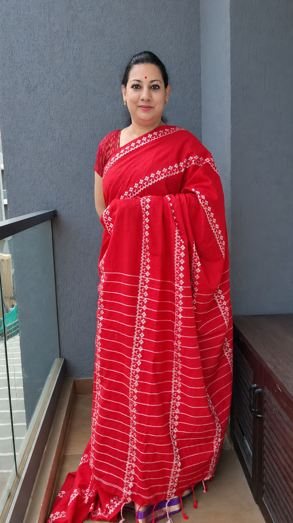 Red cotton saree