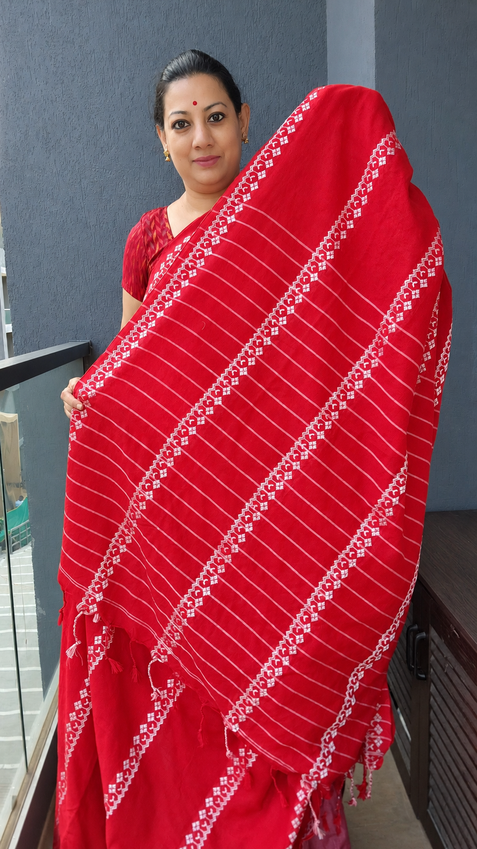 Red cotton saree
