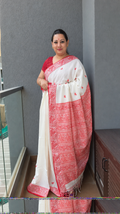 Cotton Baluchari - red and white