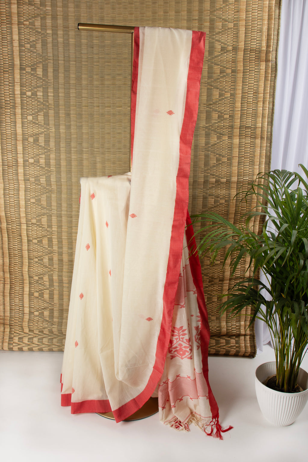 Red-White Cotton Saree