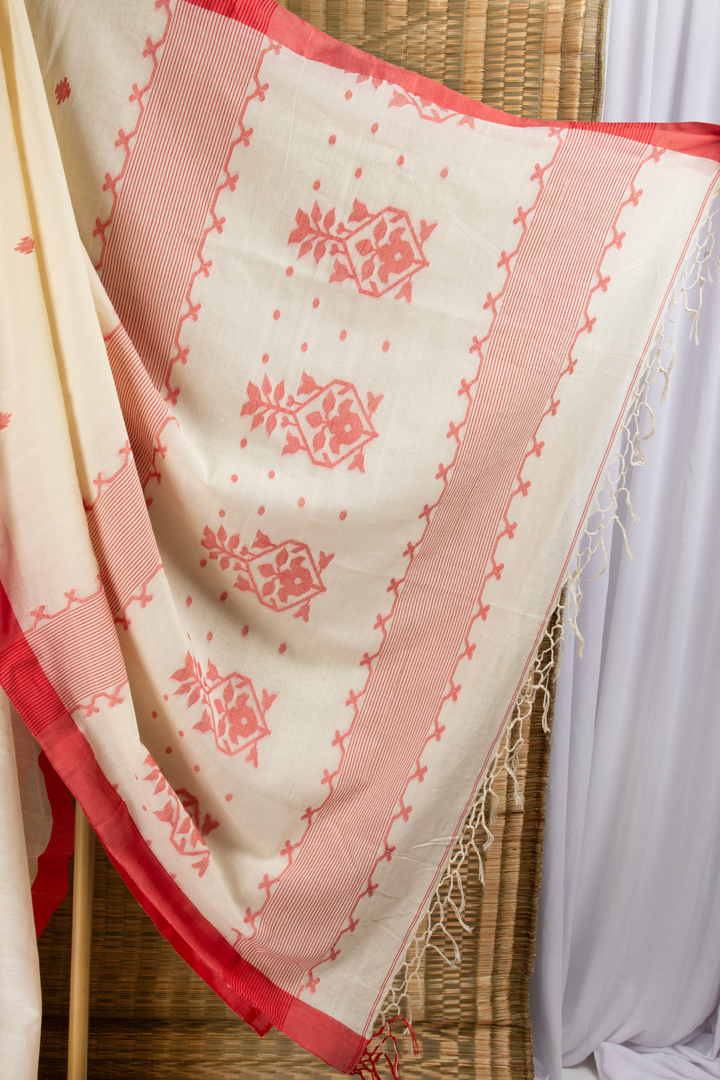 Red-White Cotton Saree