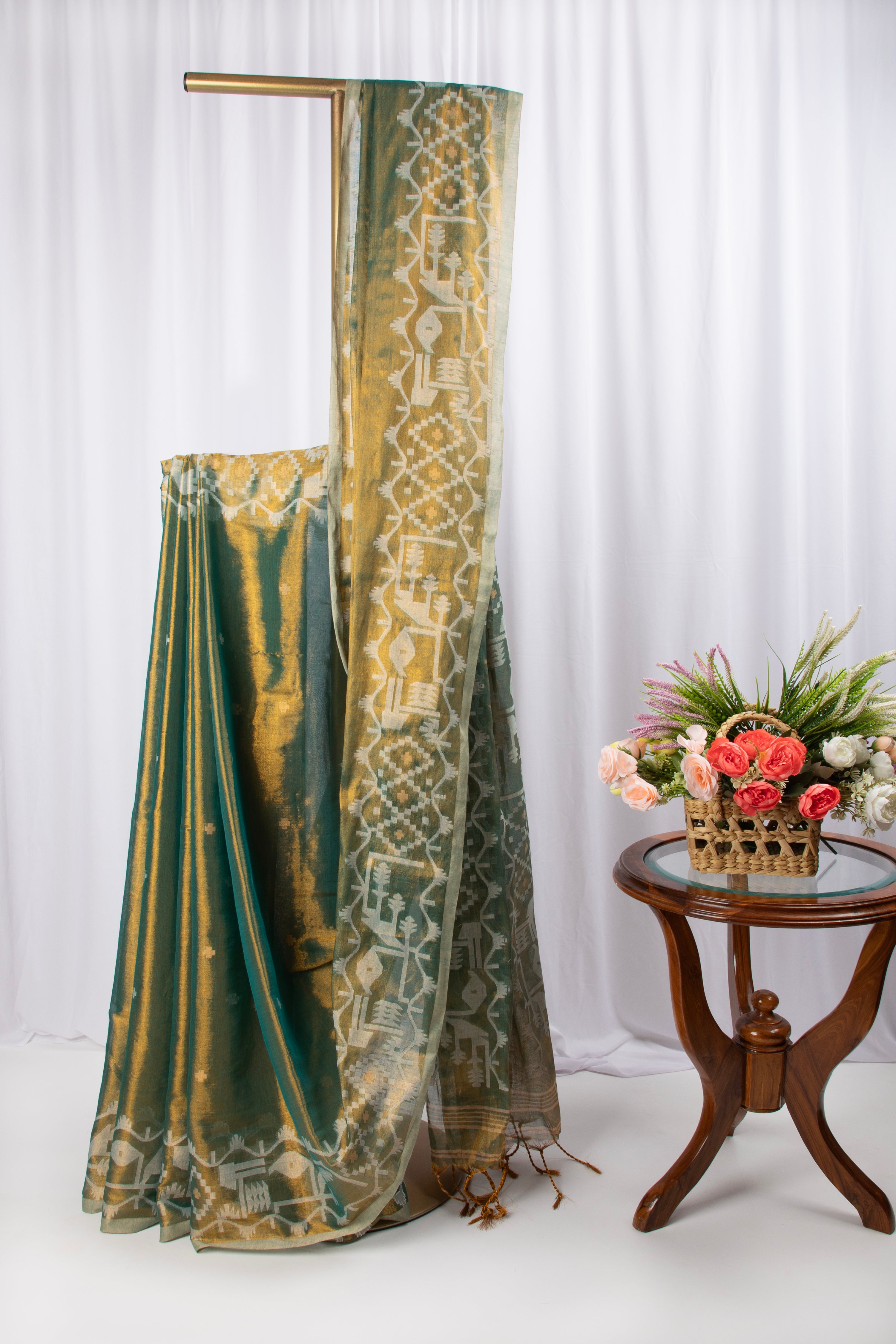 Moss Green & Gold Cotton tissue