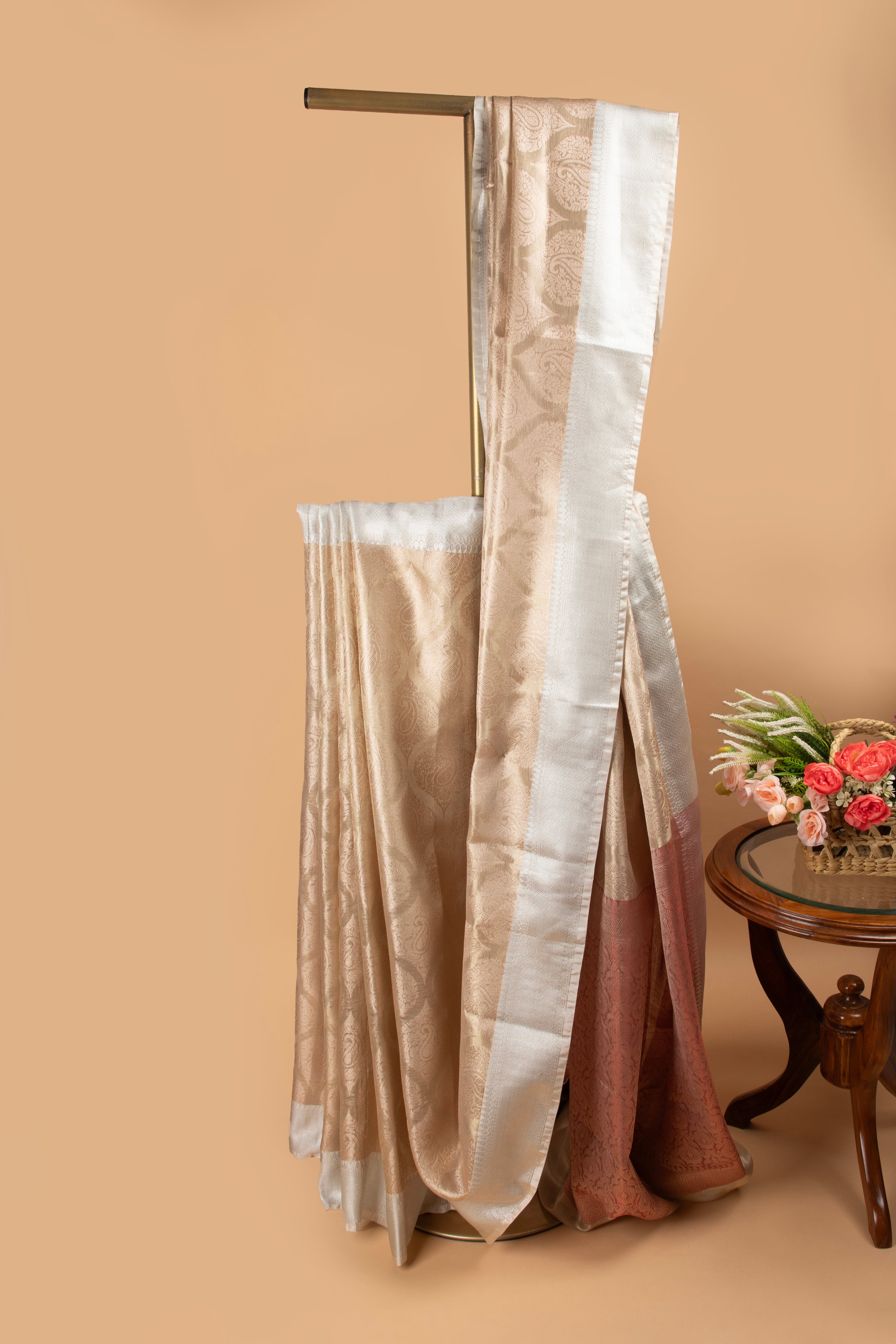 Golden blended silk tissue saree