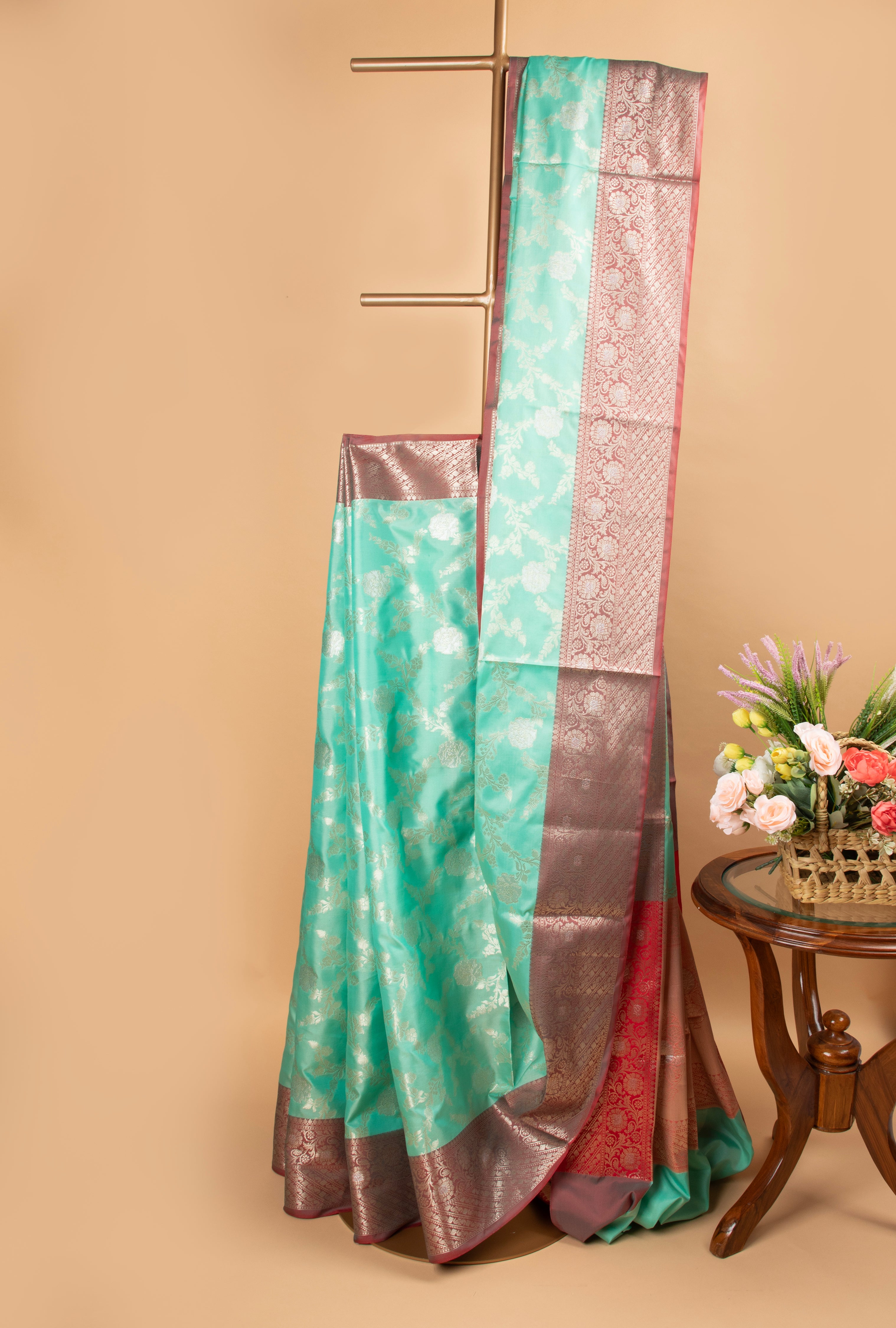 Light green floral design benarasi