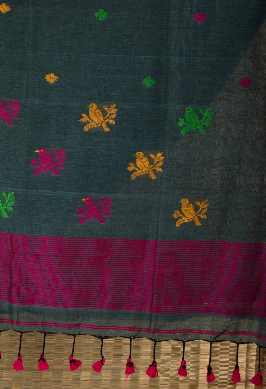 Bottle green bird motif saree