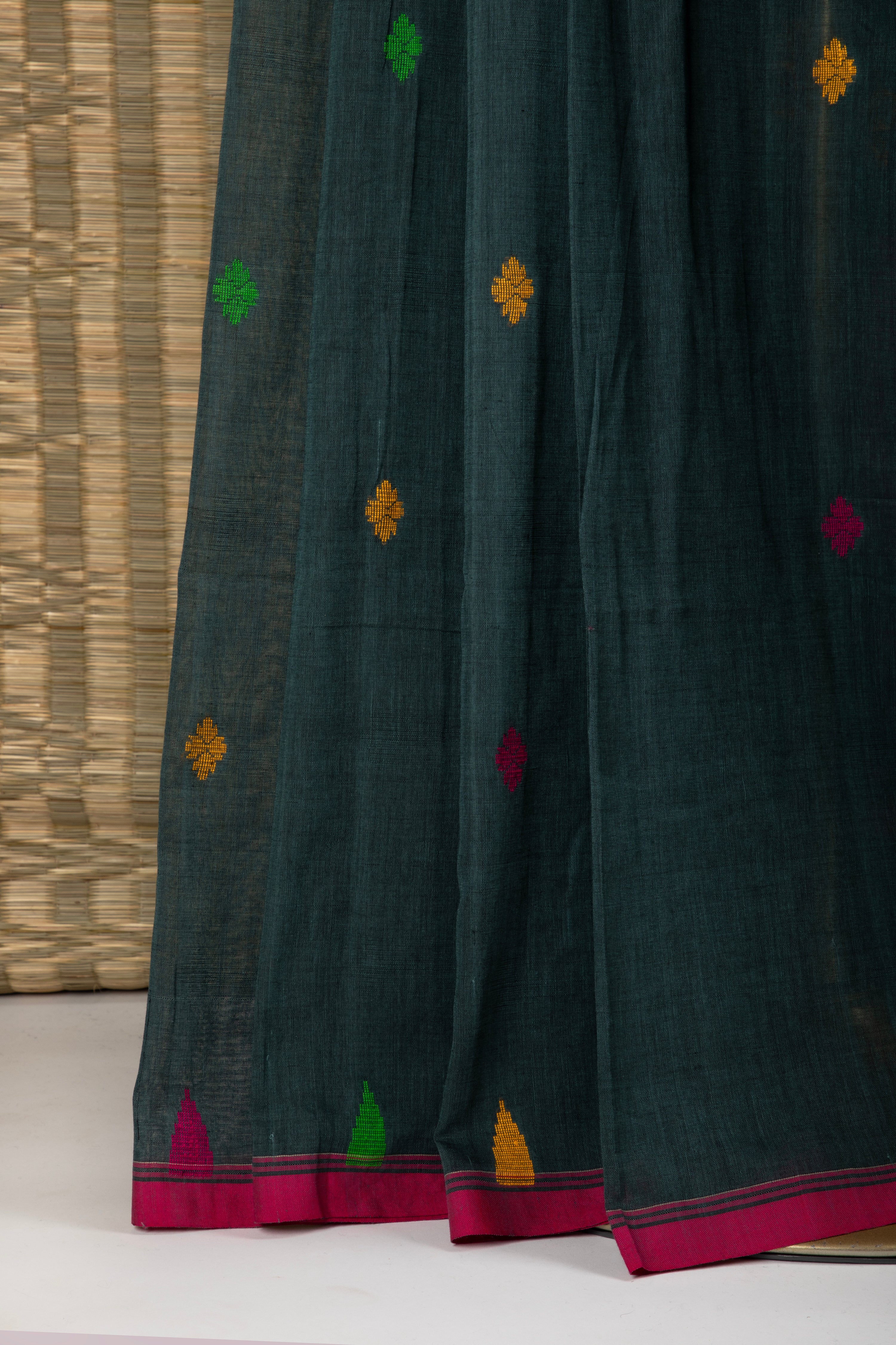 Bottle green bird motif saree