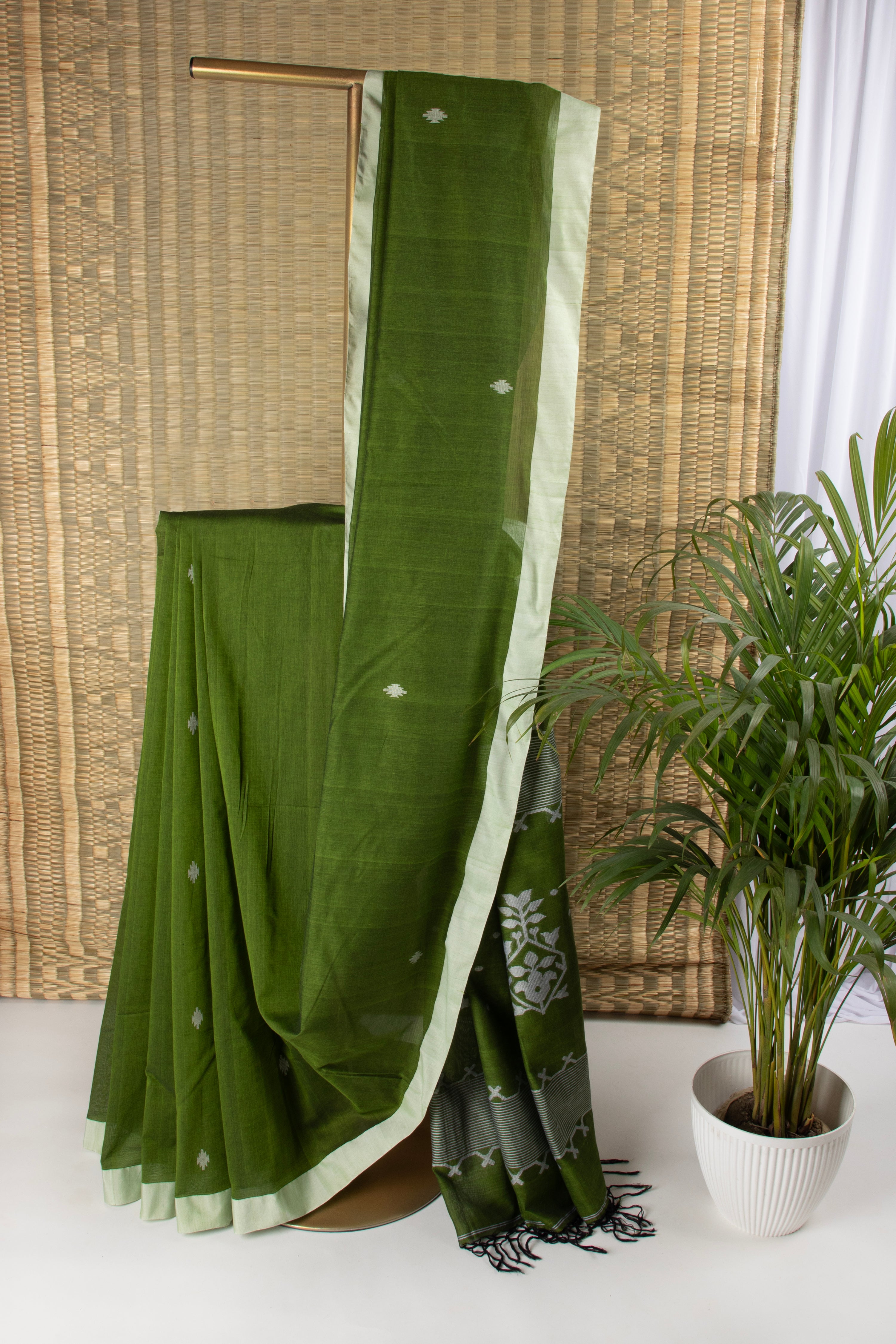 Green cotton saree