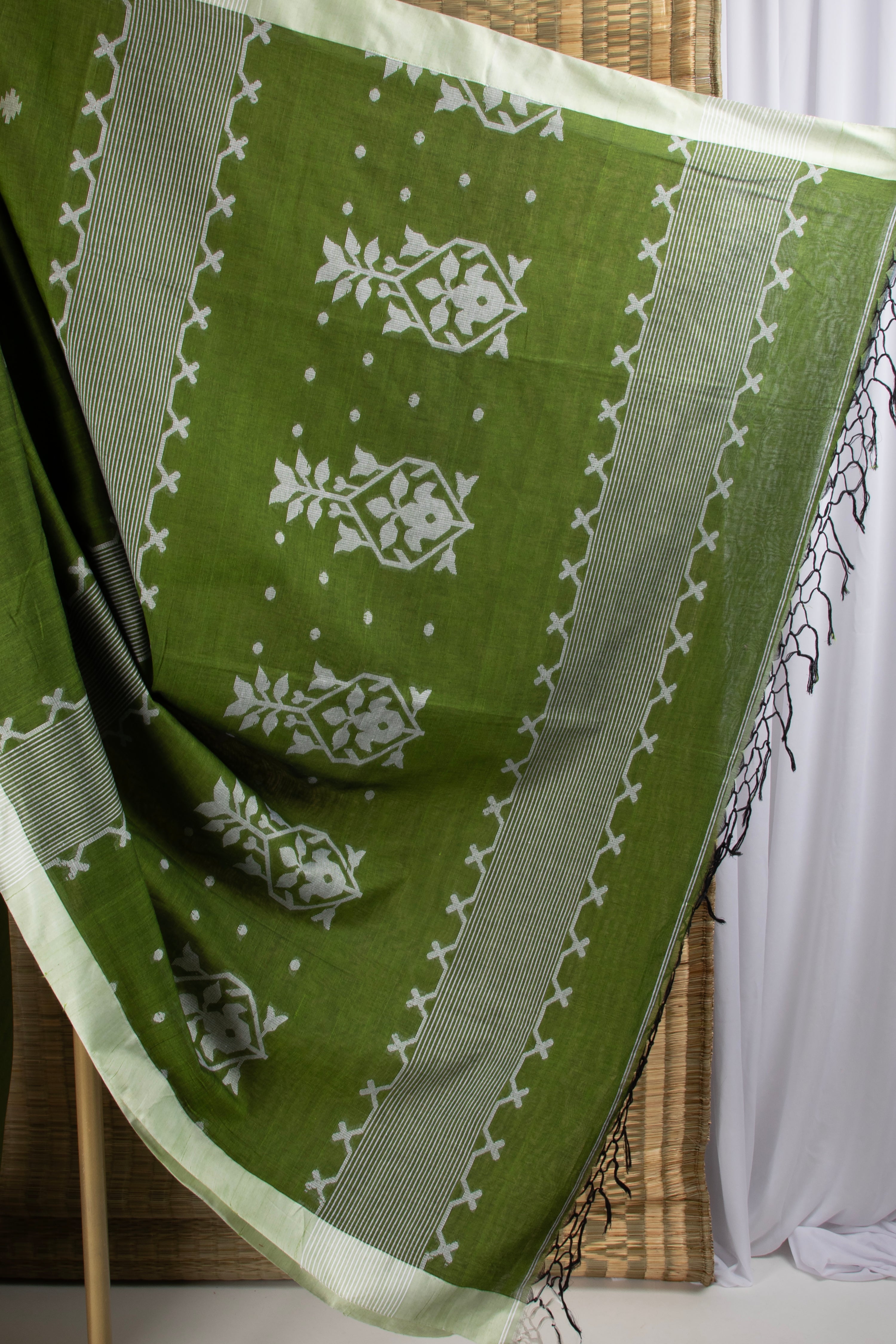 Green cotton saree