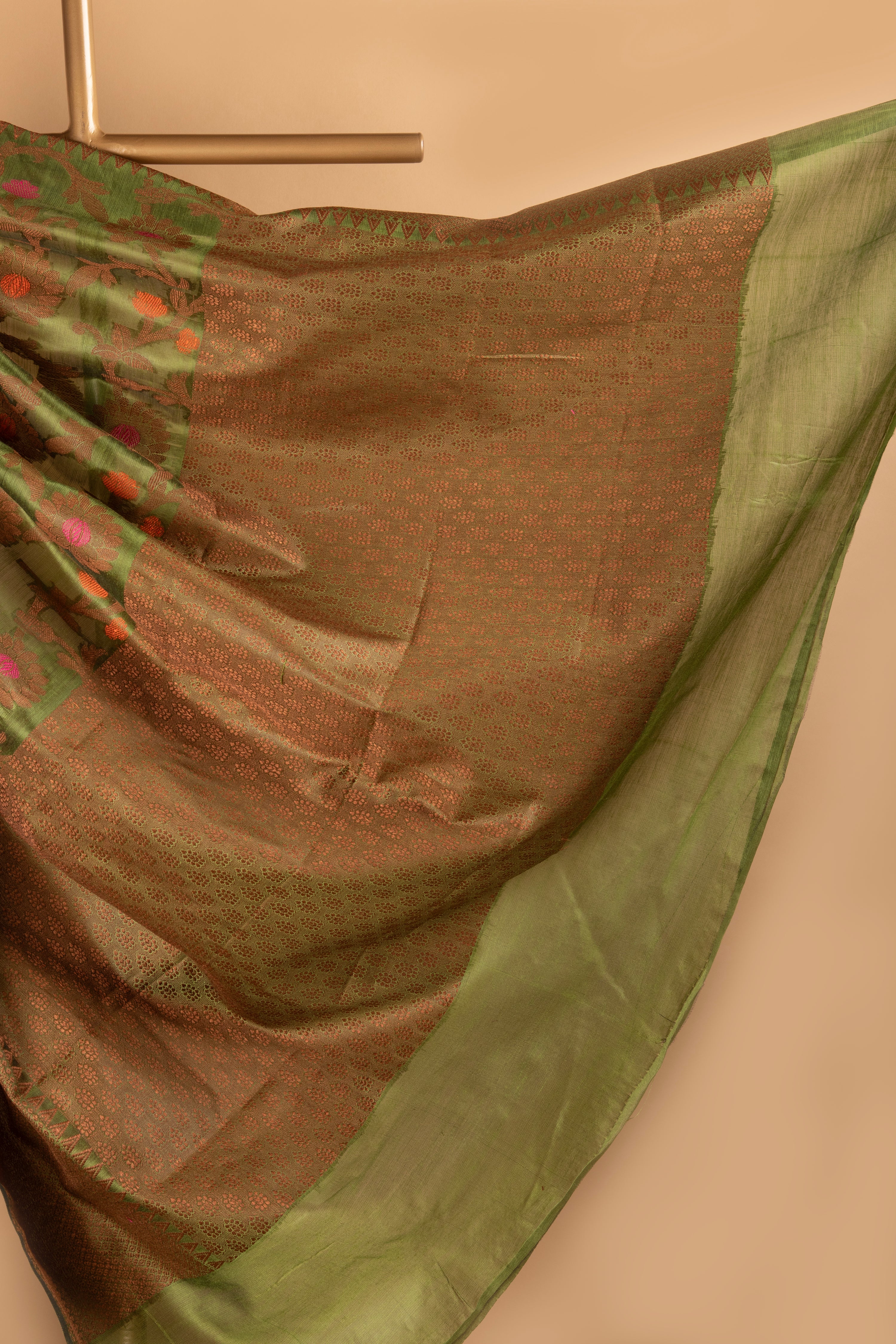 Green floral design cotton saree