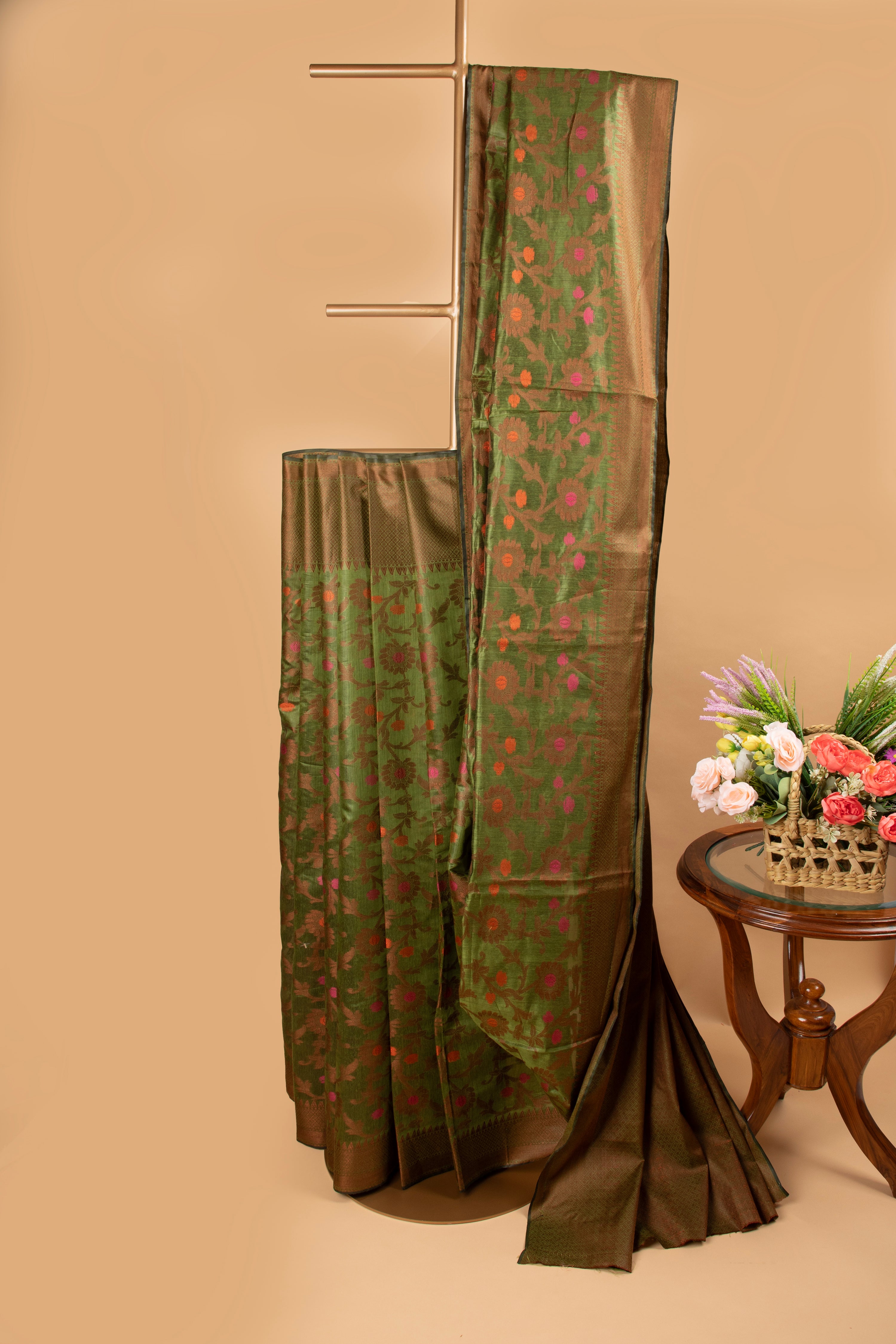 Green floral design cotton saree