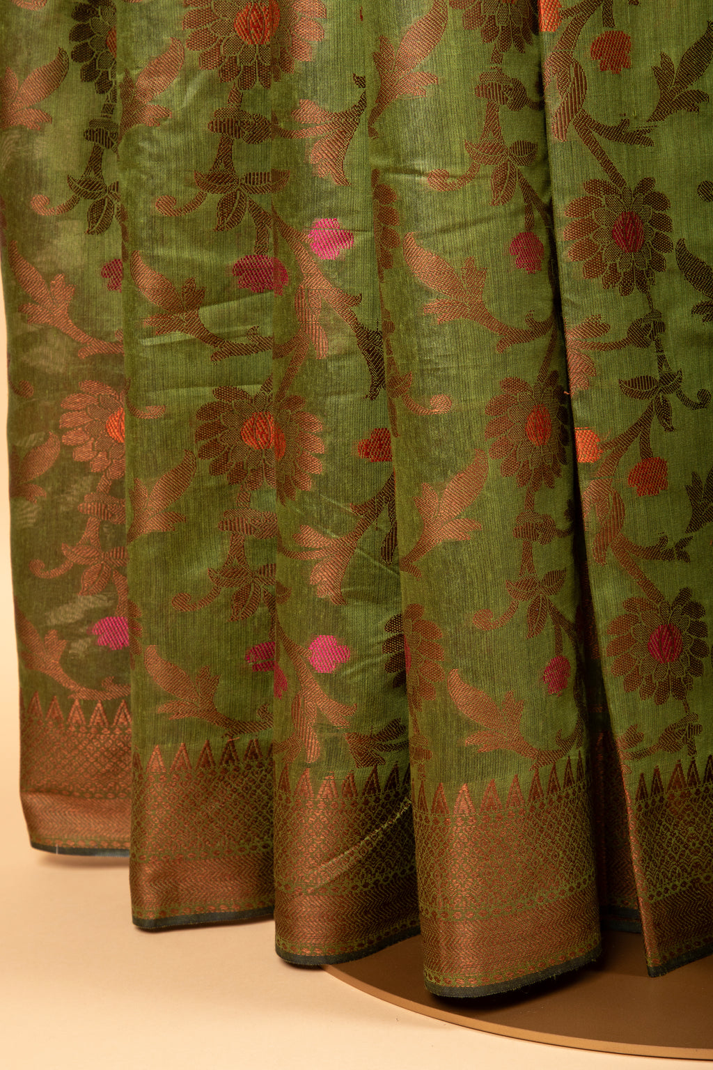 Green floral design cotton saree